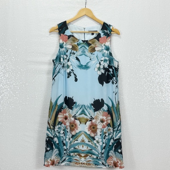 Signature by Sangria Floral Chiffon Shift   Dress - Blue Women’s Size 10 - Picture 8 of 9